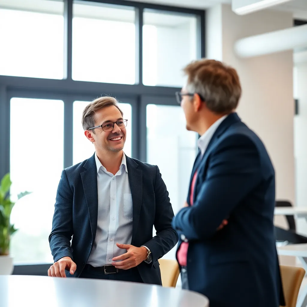 Professionele coach in gesprek met cliënt in lichte moderne ruimte