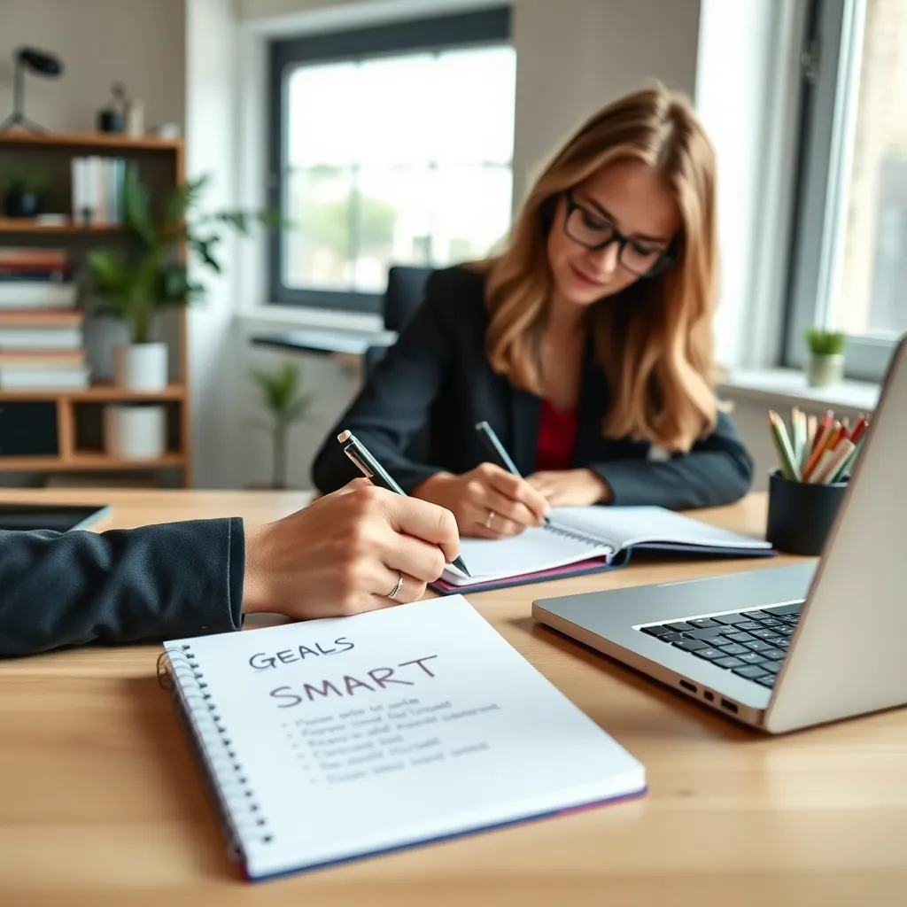 Professional die SMART-doelen opstelt in een notitieboek