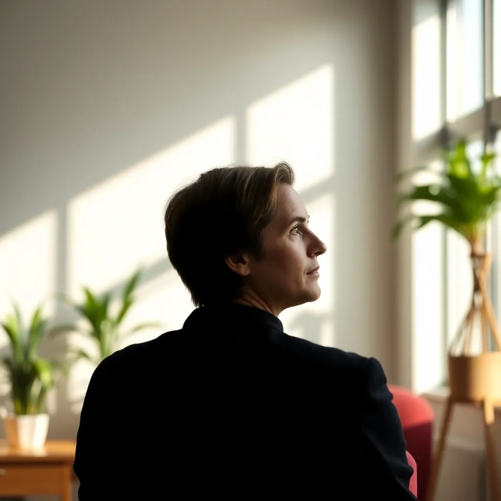 Persoon die reflecteert tijdens coachingsessie